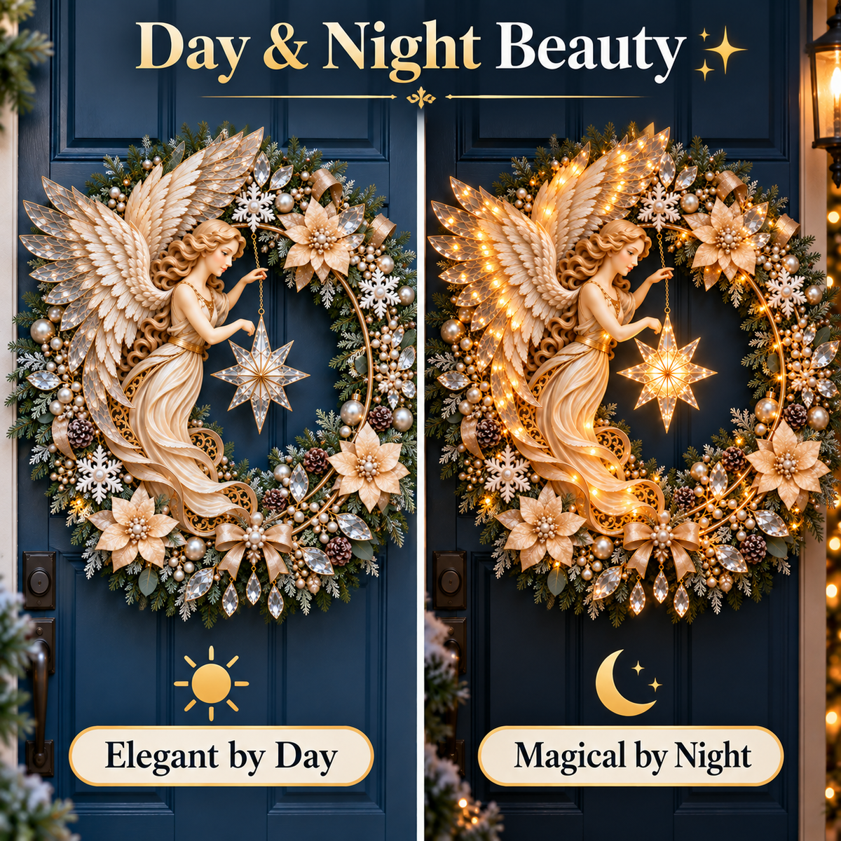 ✨ Heavenly Angel Christmas Wreath 🎄 Lighted Holiday Door Decor with Glowing Star