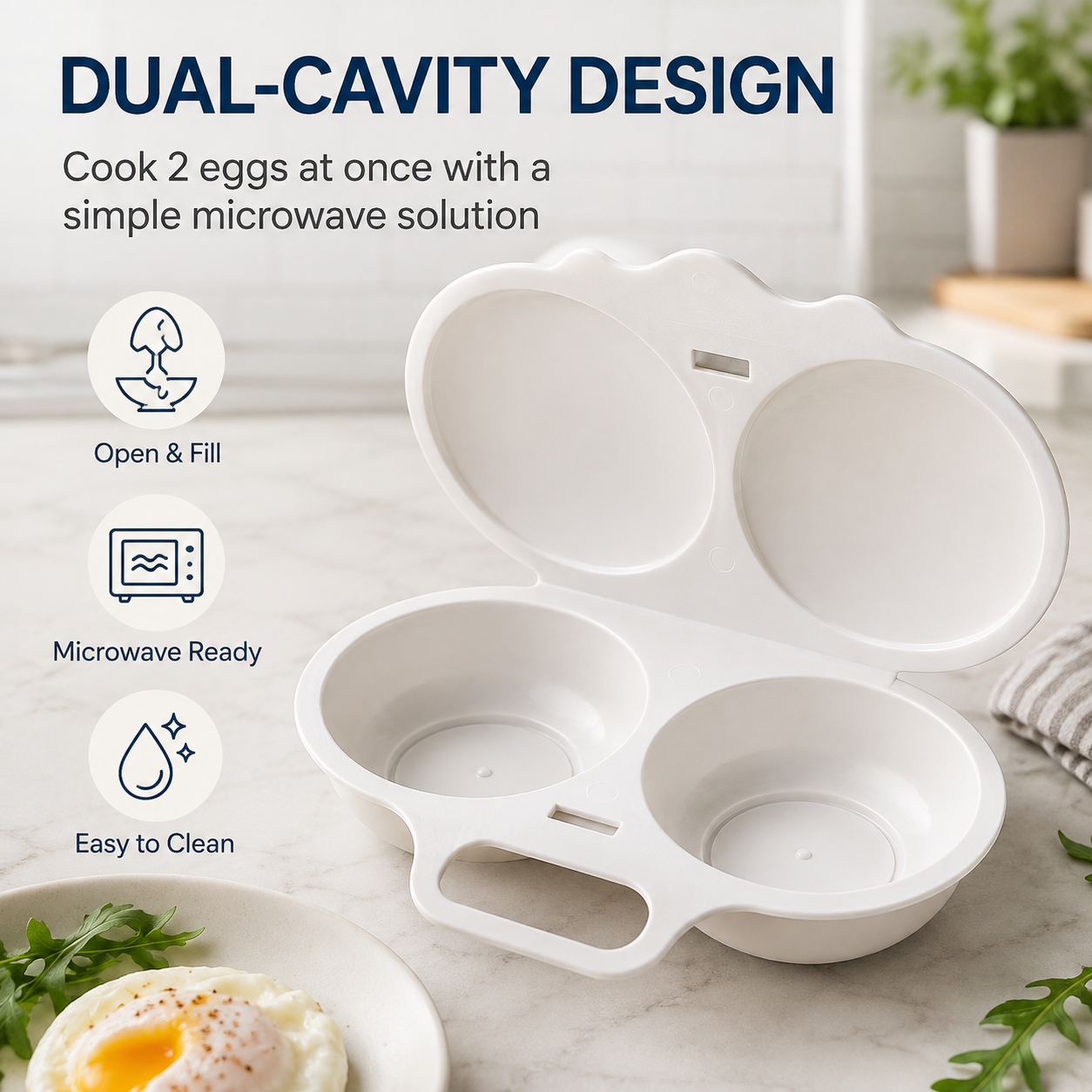 🍳 Microwave Egg Poacher – Dual-Cavity Breakfast Egg Cooker