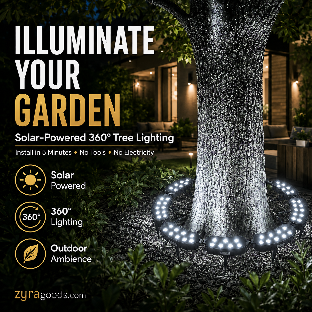 🌳💡 Ring-Shaped Solar Tree Lights – Weatherproof Outdoor Spotlights Ideal for Trees, Pillars, and Gardens