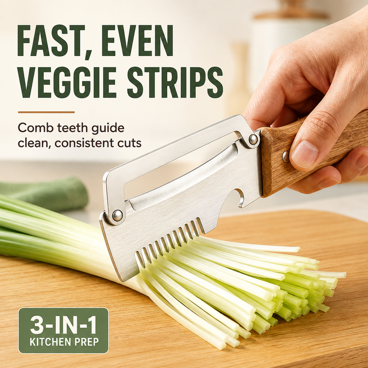 🔪3-in-1 Stainless Steel Vegetable Peeler, Julienne Cutter and Bottle Opener✨