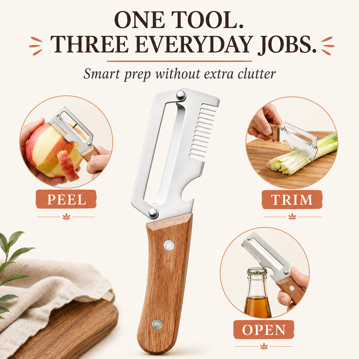 🔪3-in-1 Stainless Steel Vegetable Peeler, Julienne Cutter and Bottle Opener✨