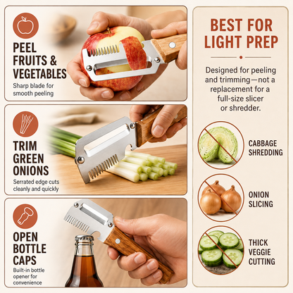 🔪3-in-1 Stainless Steel Vegetable Peeler, Julienne Cutter and Bottle Opener✨