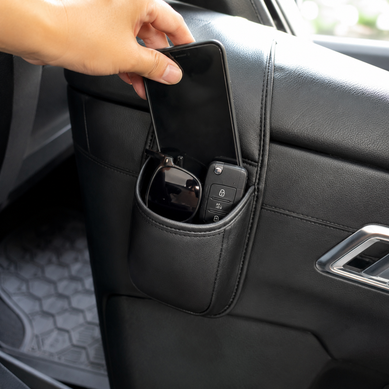 TRENDING NOW | Car Phone Storage Pocket – Slim Adhesive Organizer for Phones, Keys, Cards, Tickets & Sunglasses