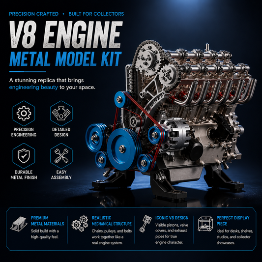 ⚡ Miniature Engine Metal Model Kit | 4-Cylinder & V8 | Precision Moving Parts | Collector Display