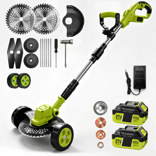 3-in-1 Cordless Lawn Mower with 2×21V Batteries, German Quality Lightweight Grass Trimmer & Edger