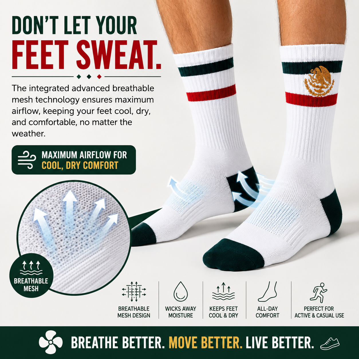 🇲🇽 Step Into Culture & Pride! Introducing the Ultimate Mexican Flag Embroidered Socks!