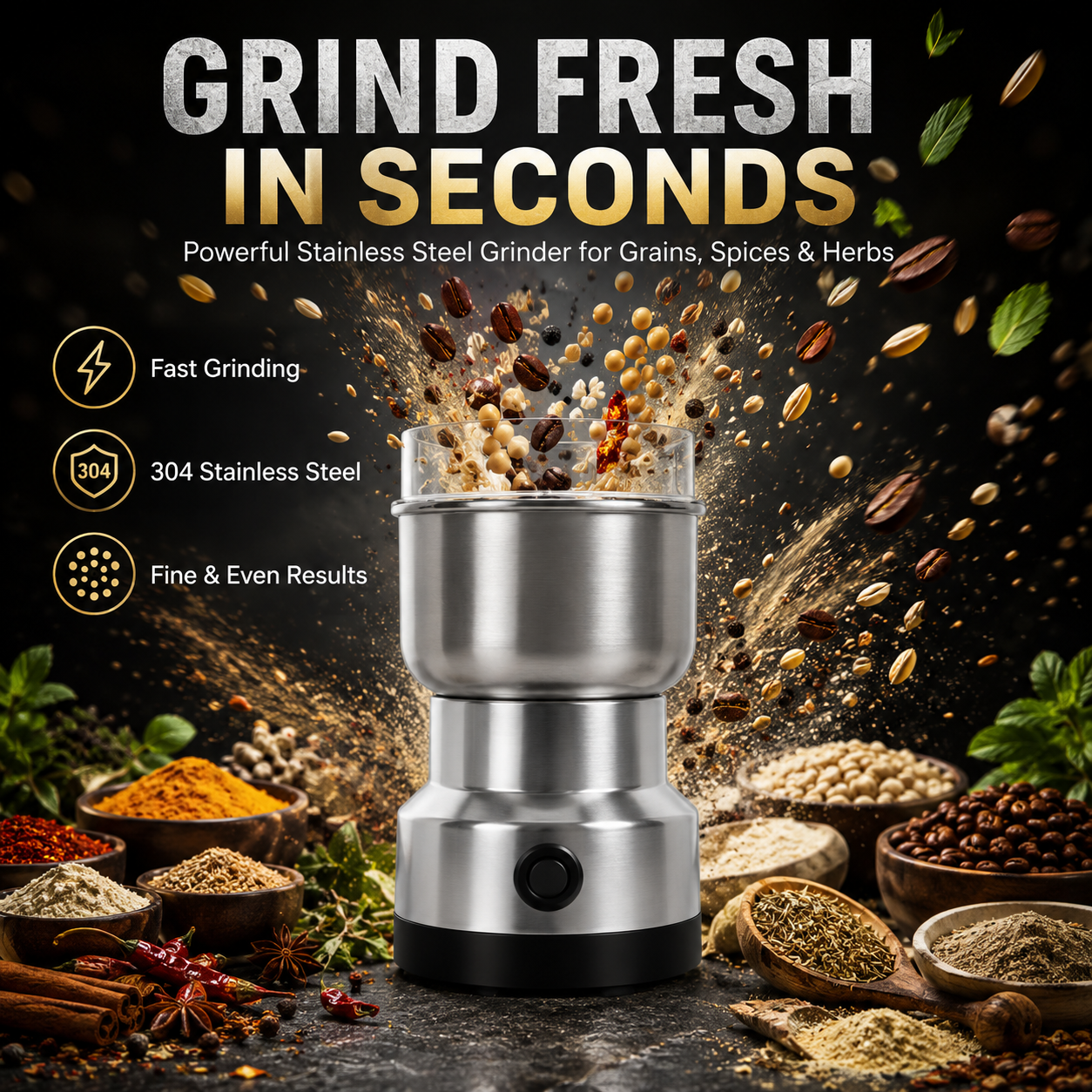 🏅High-Speed Stainless Steel Grain Grinder