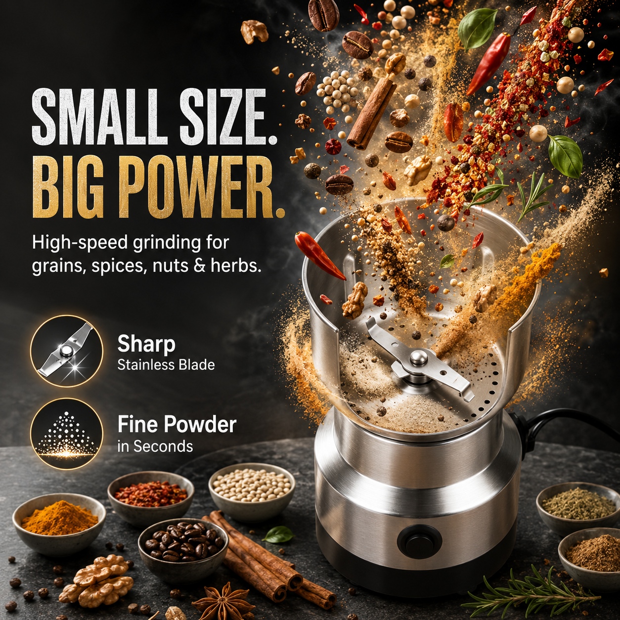 🏅High-Speed Stainless Steel Grain Grinder