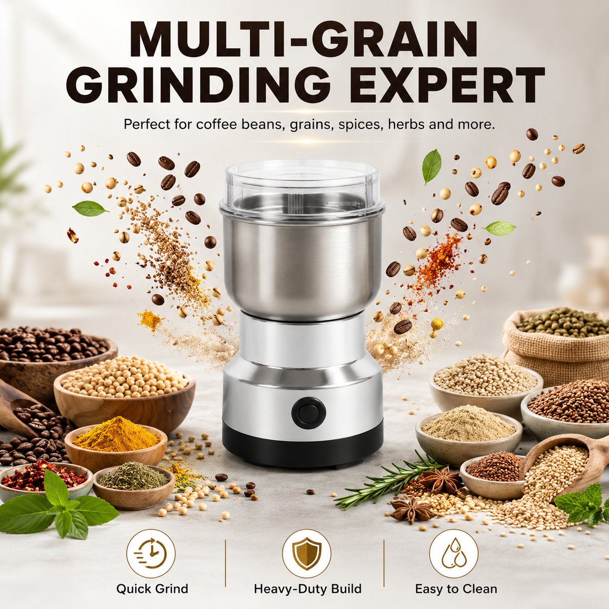 🏅High-Speed Stainless Steel Grain Grinder