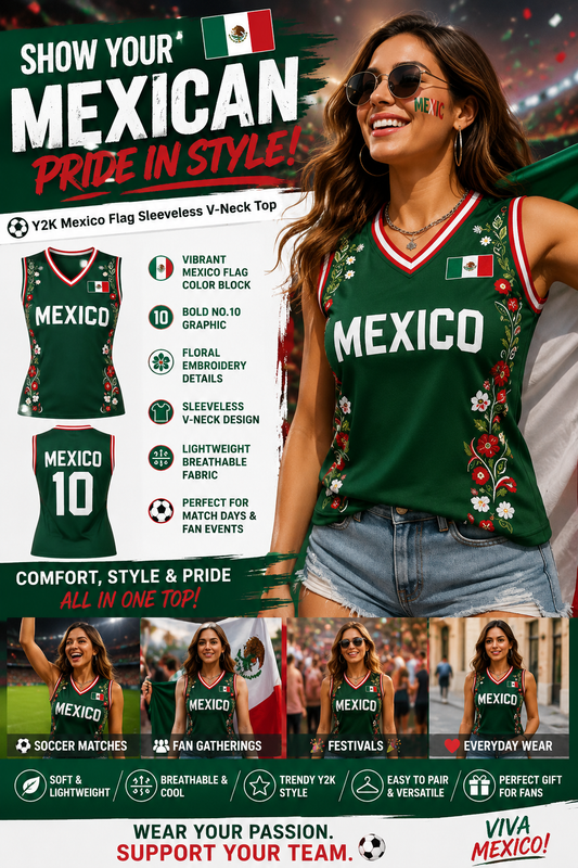 ⚽🔥 Show Your Team Spirit in Style! 🇲🇽☀️Sleeveless V-Neck Soccer Fan Tank | Lightweight Breathable Summer Sports Top 💚🏆