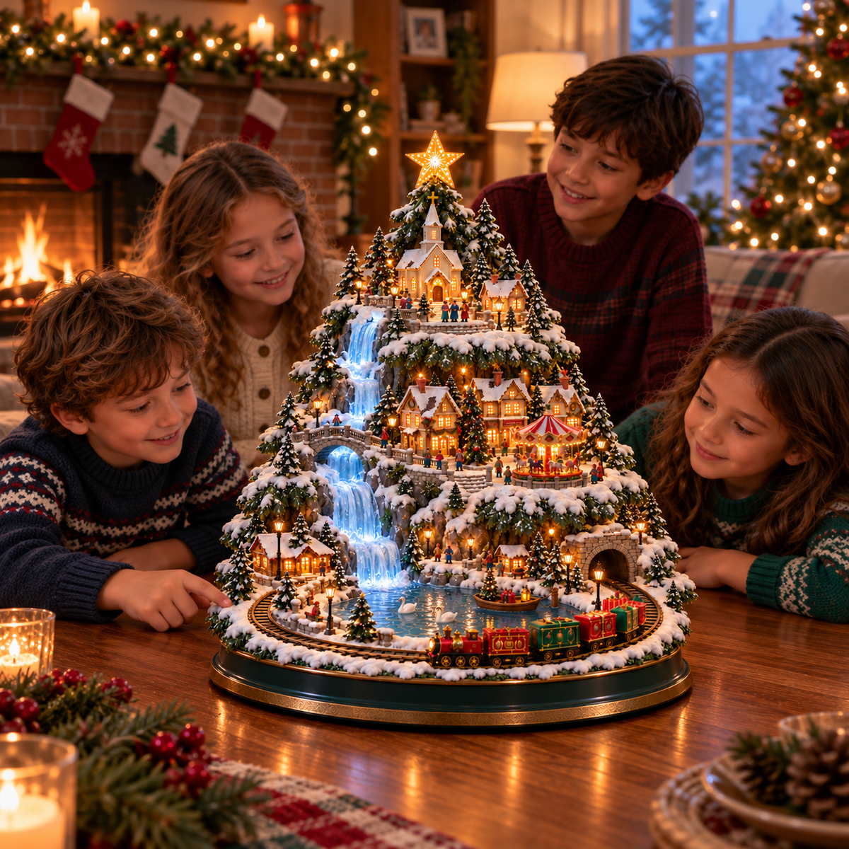 ✨LAST DAY 49% ✨OFF Lighted Christmas Village Tree with Train & Carousel