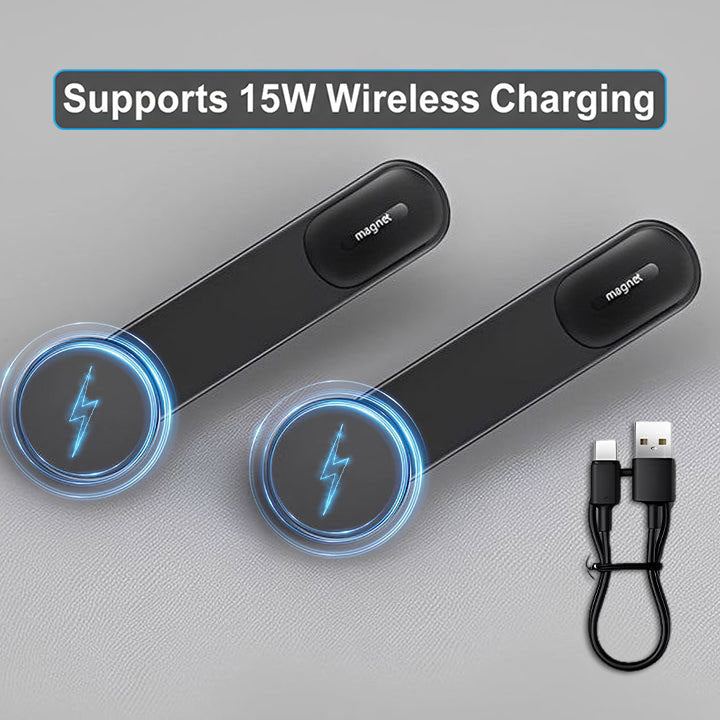 Two 15W magnetic wireless car chargers with a charging cable