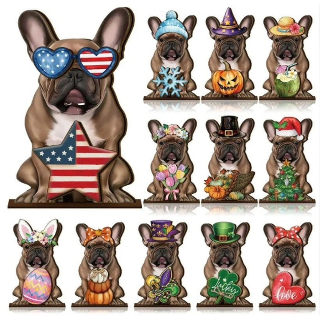 🐾 Interchangeable Wooden Cat Seasonal Desk Sign (27-Pcs Set)