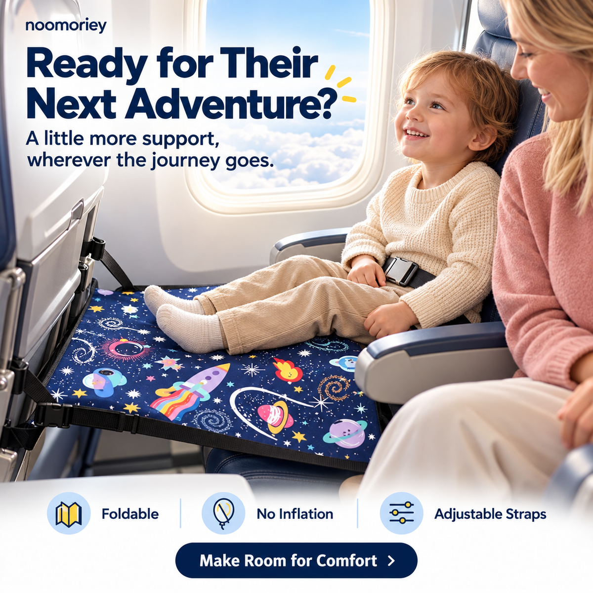 ✈️ Kids’ Airplane Seat Extender – Foldable Travel Leg Rest, No Inflation Needed 🚀
