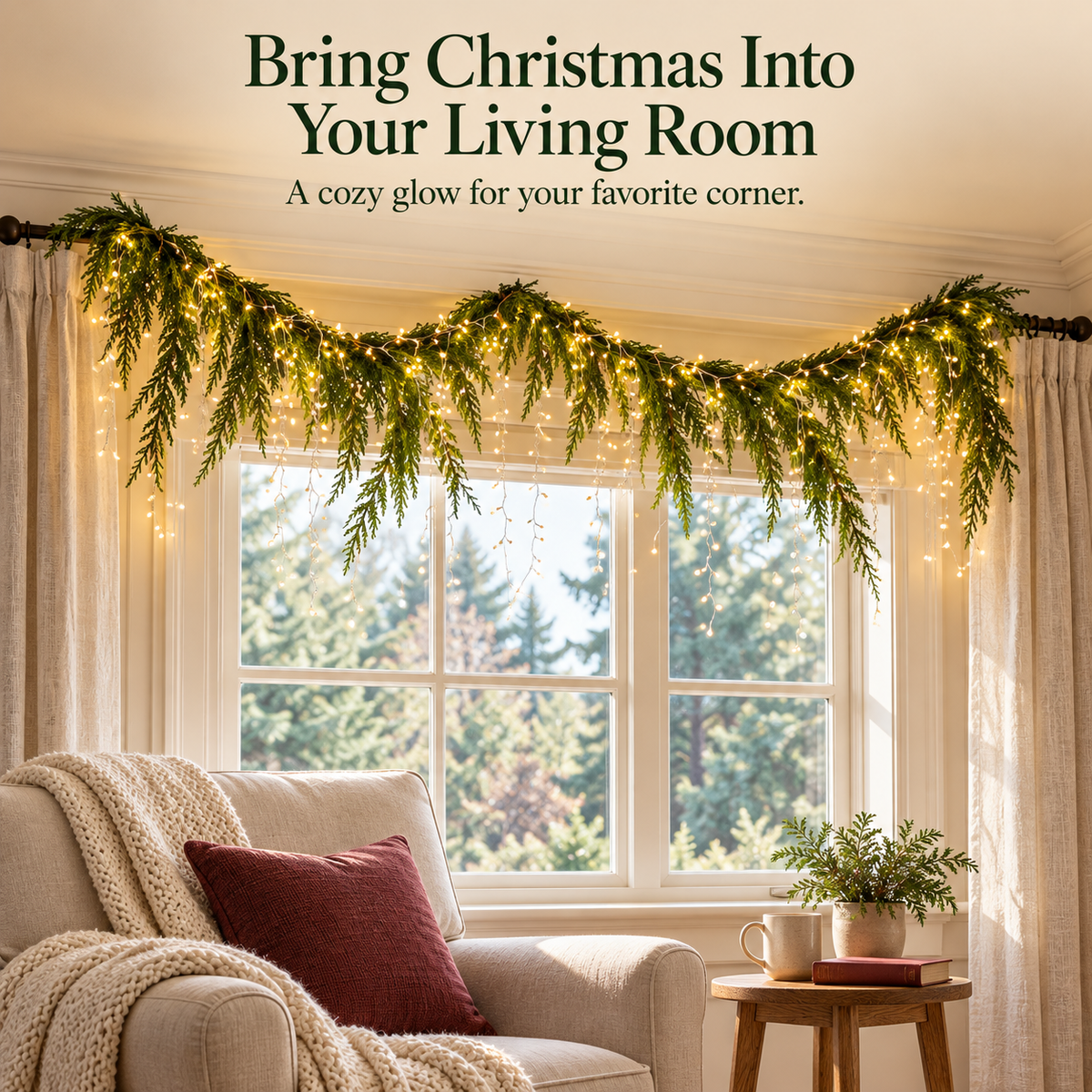 🎄 Christmas Greenery Garland & Warm Icicle Lights Set — Turn Empty Spaces Into Holiday Magic ✨