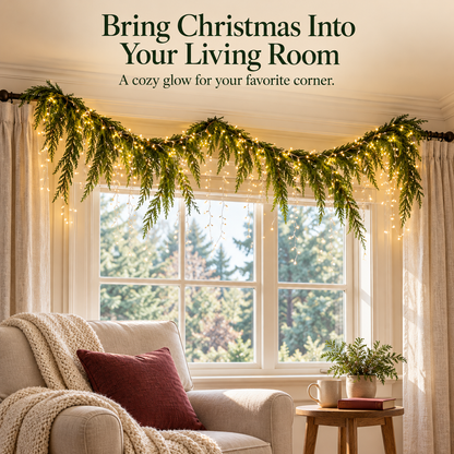 🎄 Christmas Greenery Garland & Warm Icicle Lights Set — Turn Empty Spaces Into Holiday Magic ✨