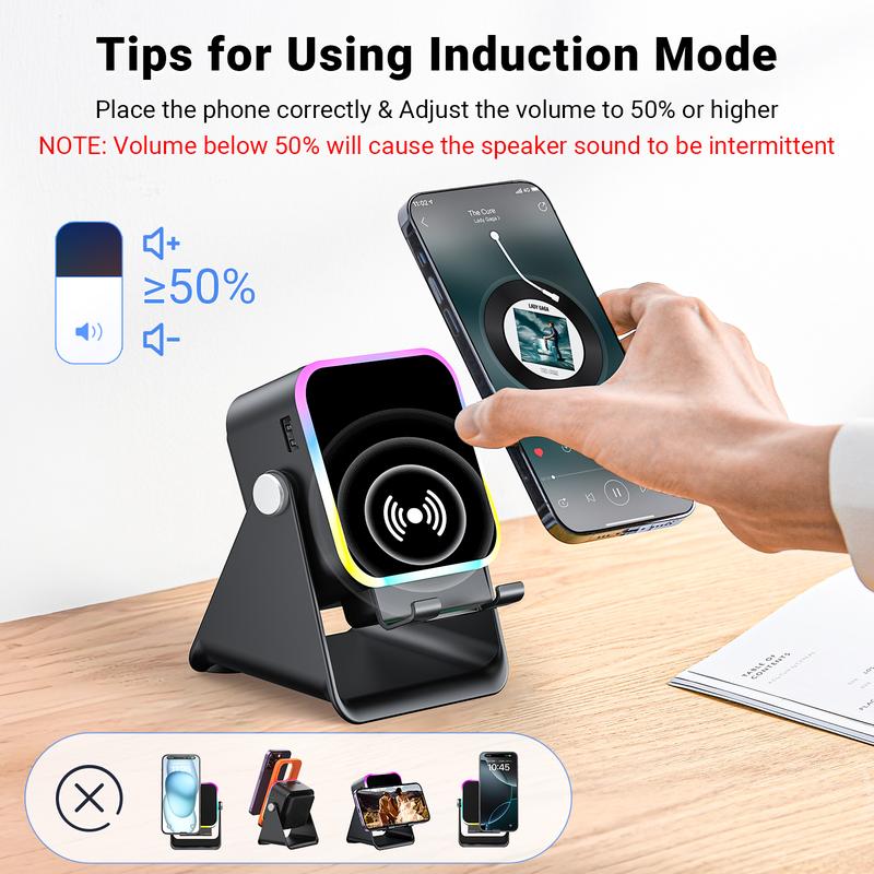 🔥Limited 50% discount!🔥 5-in-1 wireless Bluetooth speaker with induction function and adjustable cell phone holder