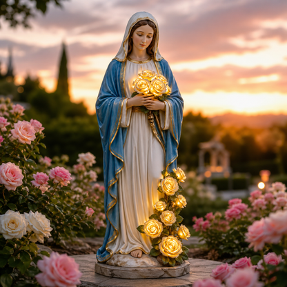 🕏 Solar Religious Garden Statue with LED Light – Virgin Mary & Jesus Resin Sculpture, IP65 Waterproof