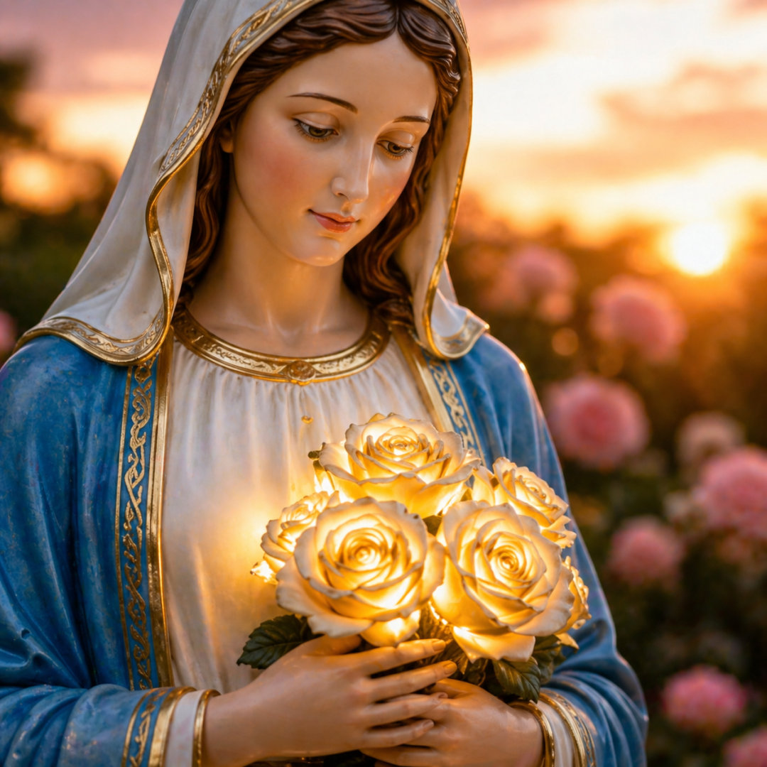 🕏 Solar Religious Garden Statue with LED Light – Virgin Mary & Jesus Resin Sculpture, IP65 Waterproof