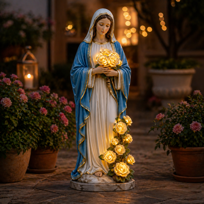 🕏 Solar Religious Garden Statue with LED Light – Virgin Mary & Jesus Resin Sculpture, IP65 Waterproof