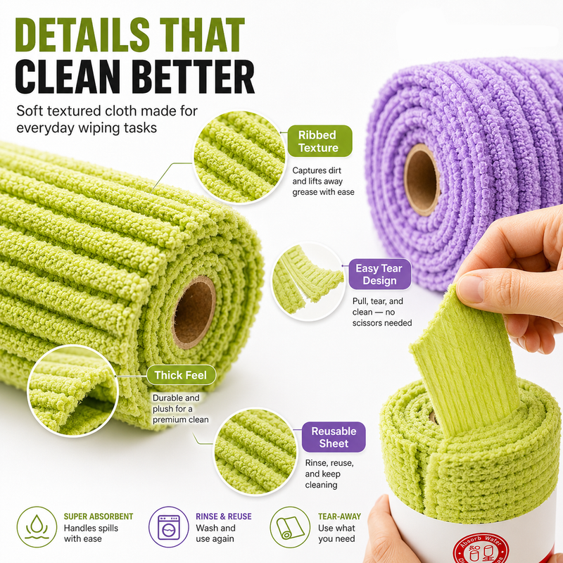 Multipurpose Reusable Tear-Off Cleaning Cloth Roll
