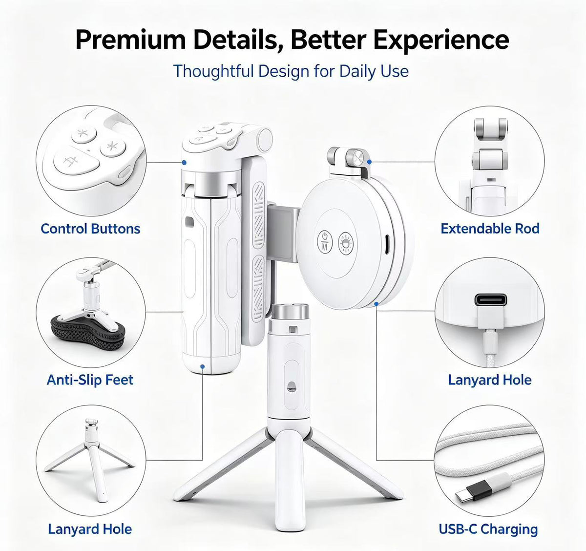 📸LAST DAY 32% OFF-Zoomable Magnetic Palm Grip | Selfie Stick & Tripod