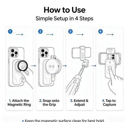 📸LAST DAY 32% OFF-Zoomable Magnetic Palm Grip | Selfie Stick & Tripod