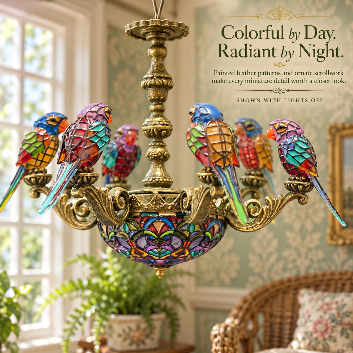 🦜✨ Prism Perch – Lighted Parrot Chandelier for 1:12 Dollhouses