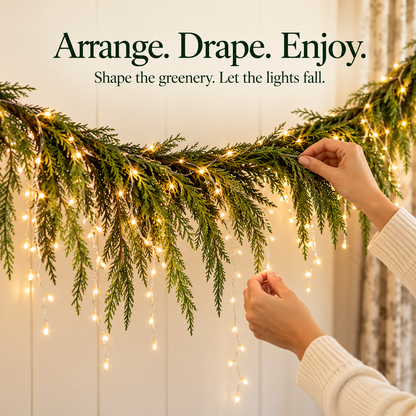 🎄 Christmas Greenery Garland & Warm Icicle Lights Set — Turn Empty Spaces Into Holiday Magic ✨