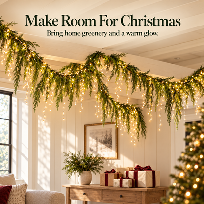 🎄 Christmas Greenery Garland & Warm Icicle Lights Set — Turn Empty Spaces Into Holiday Magic ✨