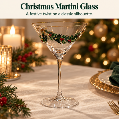 🎄 Christmas Bow Coupe Glass – Gold-Rimmed Holiday Glassware for Festive Tables & Toasts