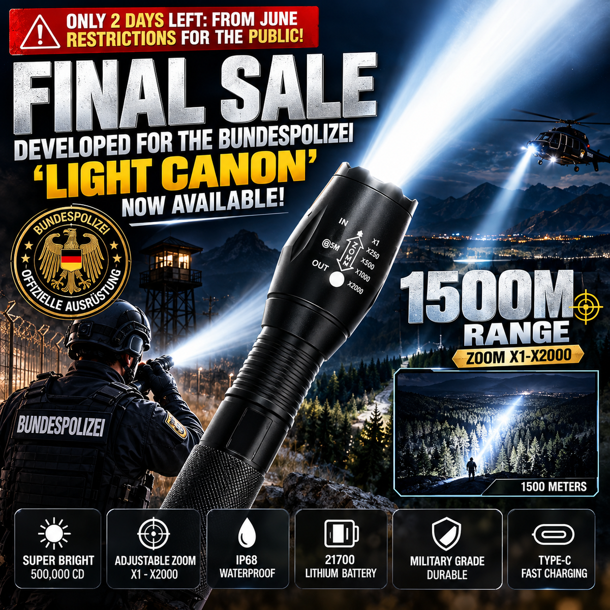 🔦 Rechargeable Tactical High-Lumens Flashlight - Adjustable Zoom & Beam 🔋
