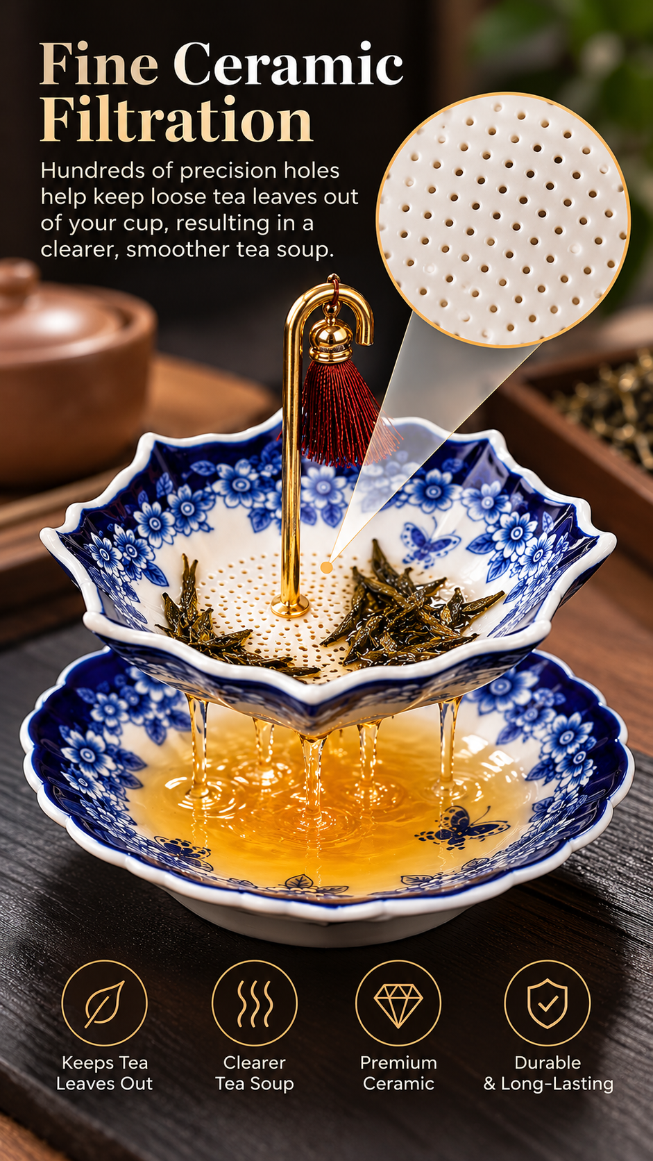 Umbrella Porcelain Ceramic Tea Strainer