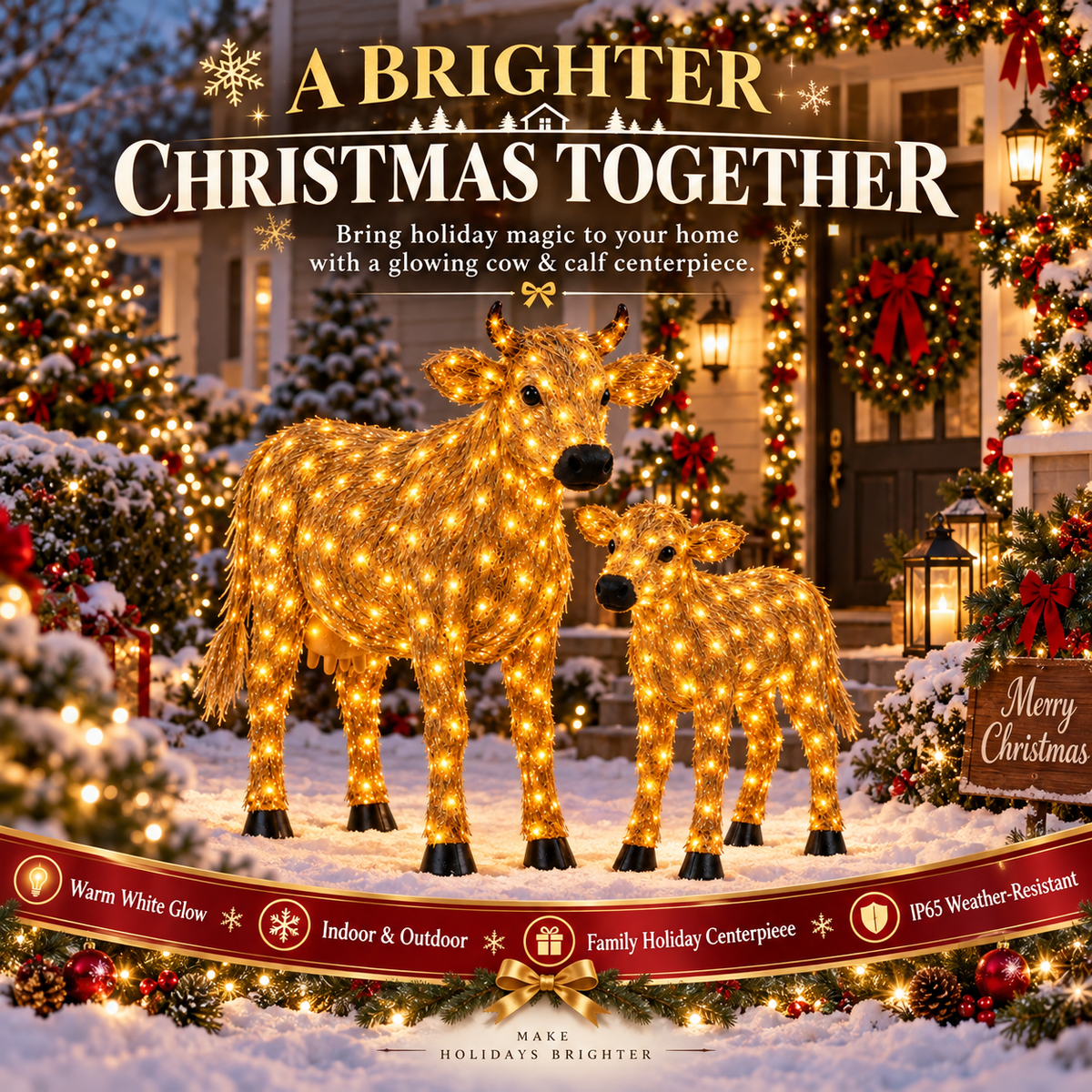 ✨🐎 Light-Up Christmas Horse & Foal Set – Warm White LED Holiday Display