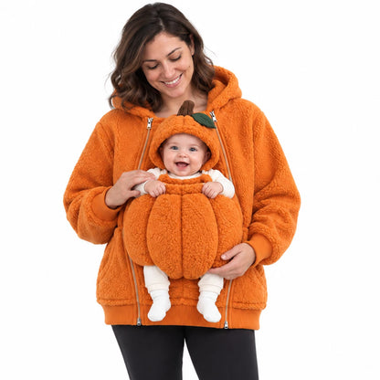 Cozy Pumpkin Baby Carrier Hoodie – Halloween Fleece Kangaroo Sweatshirt for Mom & Baby Autumn Outfits