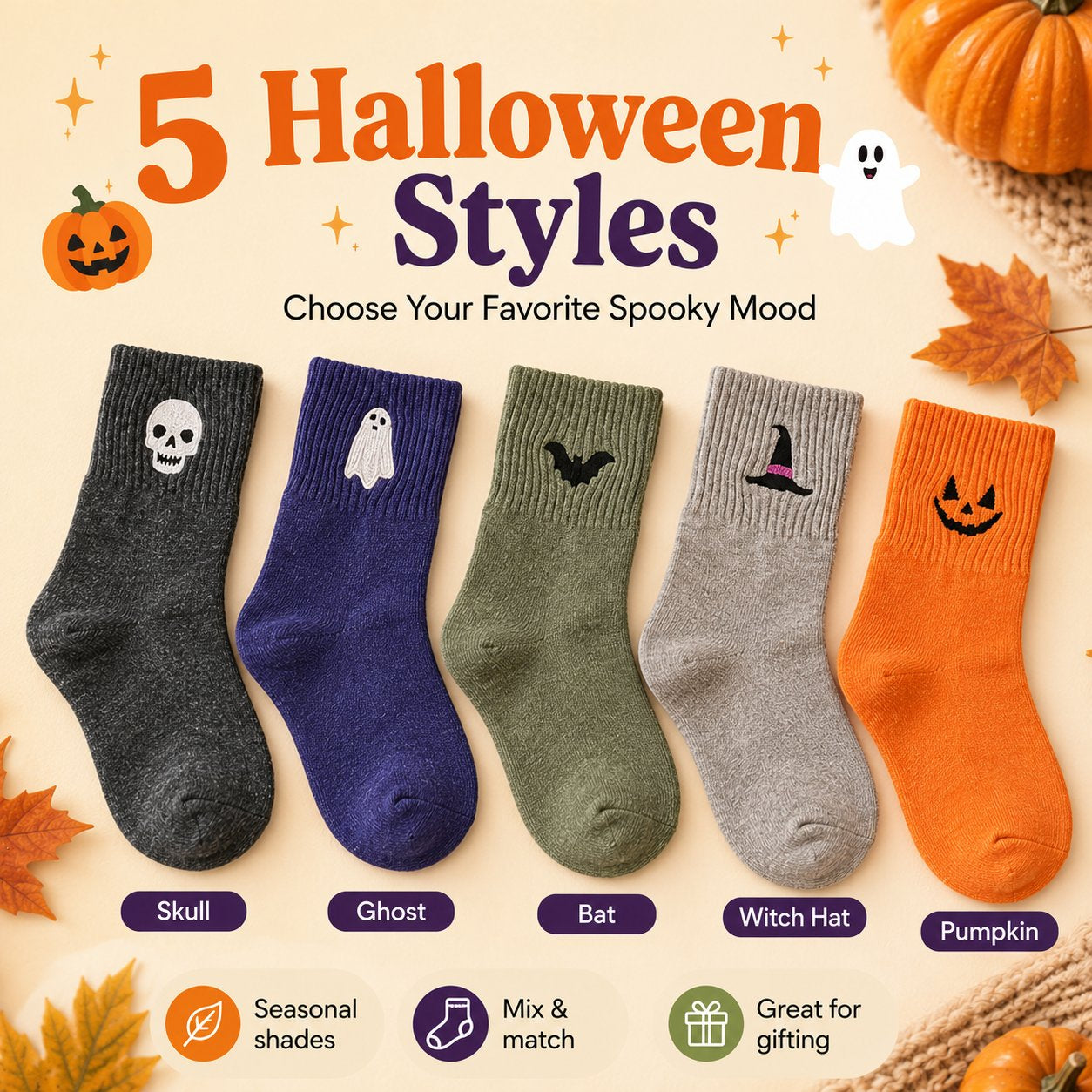 Halloween Embroidered Crew Socks