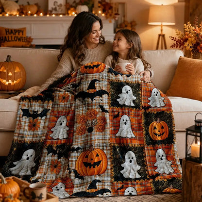 🎃 Halloween Pumpkin & Bat Flannel Blanket – Soft Cozy Throw for Sofa & Bed ✨🦇