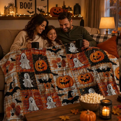 🎃 Halloween Pumpkin & Bat Flannel Blanket – Soft Cozy Throw for Sofa & Bed ✨🦇