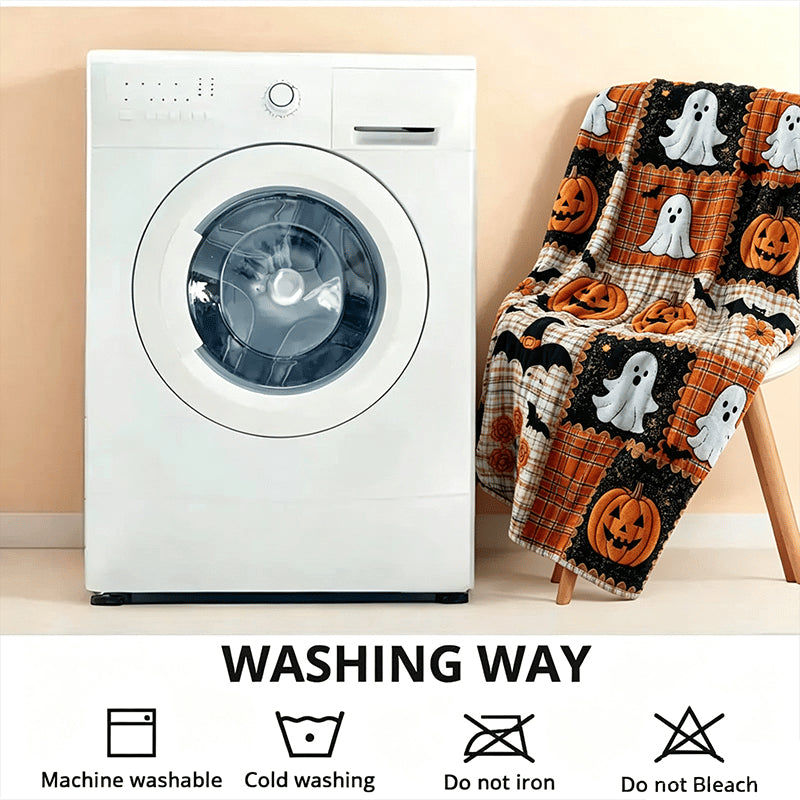 🎃 Halloween Pumpkin & Bat Flannel Blanket – Soft Cozy Throw for Sofa & Bed ✨🦇