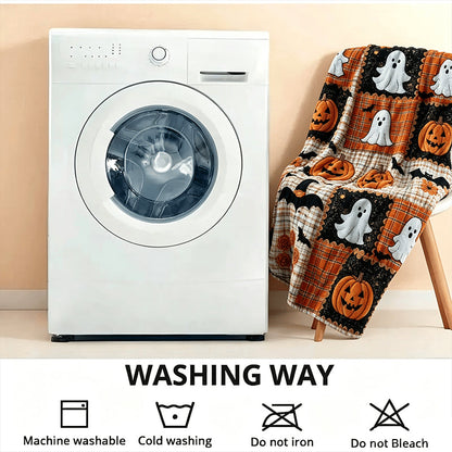 🎃 Halloween Pumpkin & Bat Flannel Blanket – Soft Cozy Throw for Sofa & Bed ✨🦇