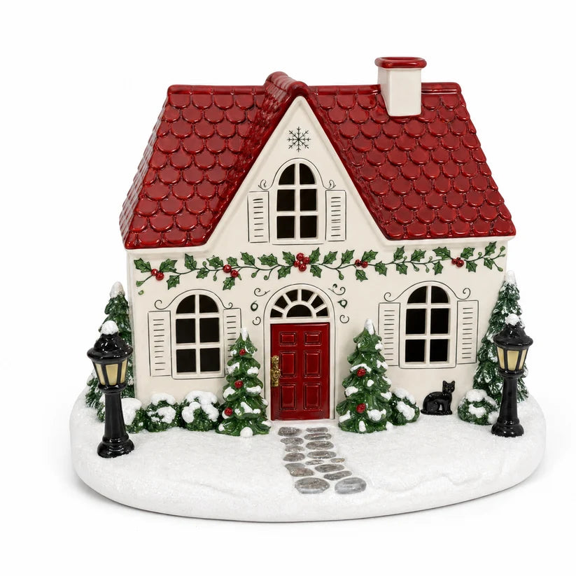 🎄✨ Christmas Cottage Aroma Diffuser – Glowing Holiday Village House with Chimney Mist & Cozy LED Lights 🏠