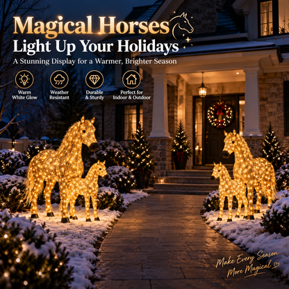 ✨🐎 Light-Up Christmas Horse & Foal Set – Warm White LED Holiday Display