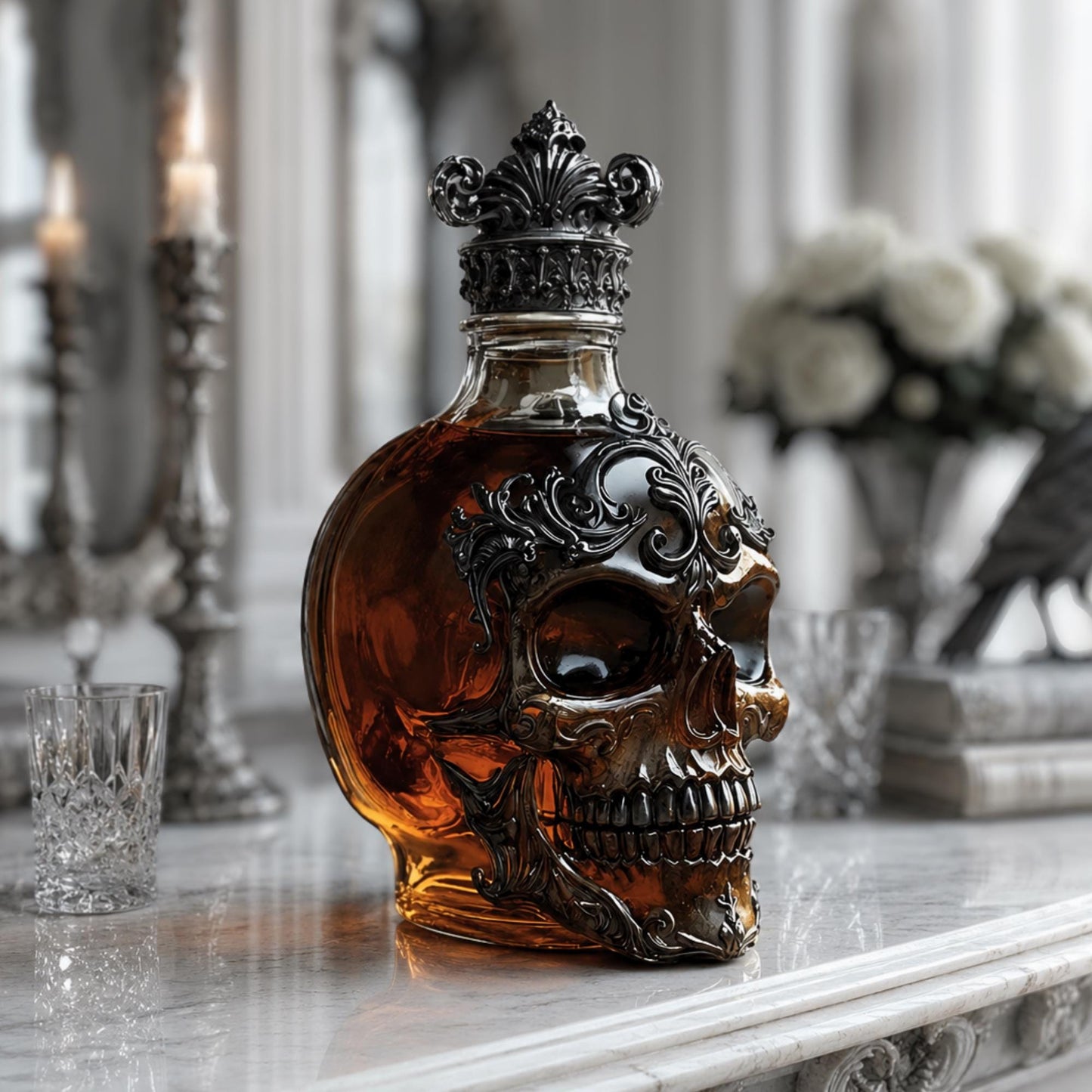 The Sovereign Skull Decanter – Gothic Baroque Crown Whiskey Bottle for Bourbon & Spirits 👑💀