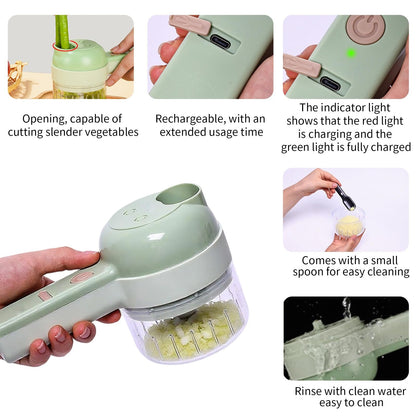 4 in 1 Electric Vegetable chopper hand held, Ninja Food Chopper, Mini Fruit Slicer,Garlic Chopper,Egg whisk and Meat Mincer,Handheld Veggie Cutter for Salad
