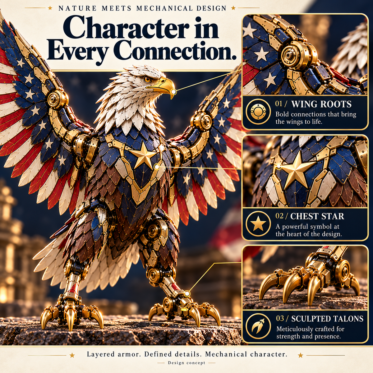 🔥LAST DAY 49% OFF -🦅 American Eagle Transforming Egg – Stars & Stripes Mechanical Figure with Bold Wing Details