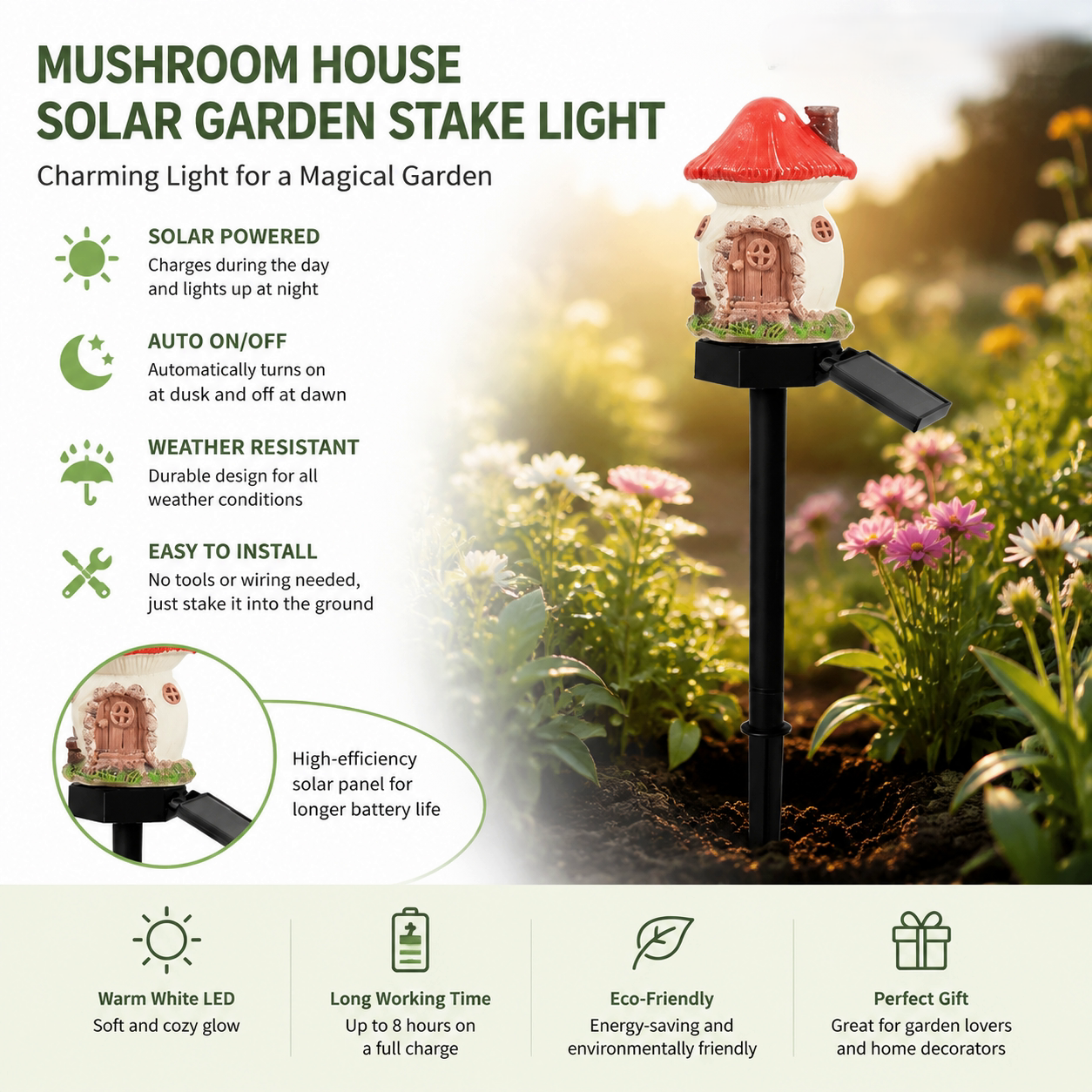 ✨Last Day: 49% OFF🔥Solar Fairy-Tale Mushroom Cottage Garden Light – Whimsical Warm Glow for Paths, Patios & Flower Beds 🍄🌙