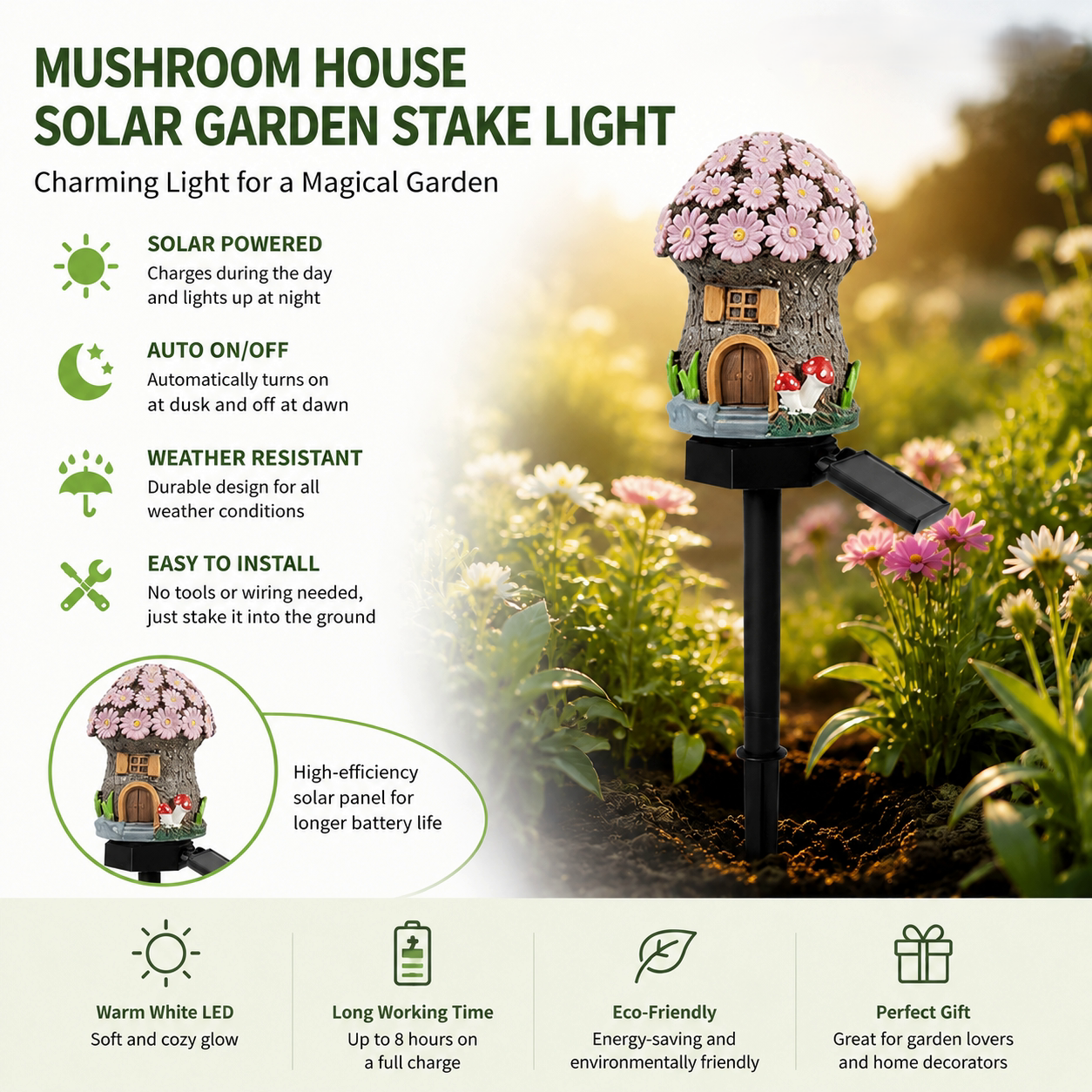 ✨Last Day: 49% OFF🔥Solar Fairy-Tale Mushroom Cottage Garden Light – Whimsical Warm Glow for Paths, Patios & Flower Beds 🍄🌙