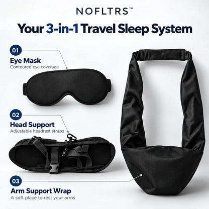 3-in-1 Airplane Sleep Support System – Travel Pillow, Eye Mask & Body Sling