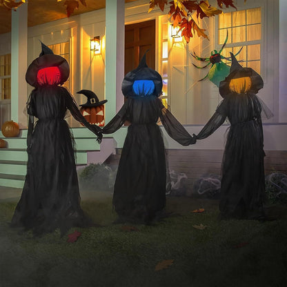 🧙♀️ 3 Pack Voice Control Light-Up Holding Hands Witch Decor