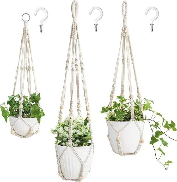 Boho Jute Macrame Plant Hanger 🌿 Hand-Woven with Wooden Beads | Indoor & Outdoor Decor